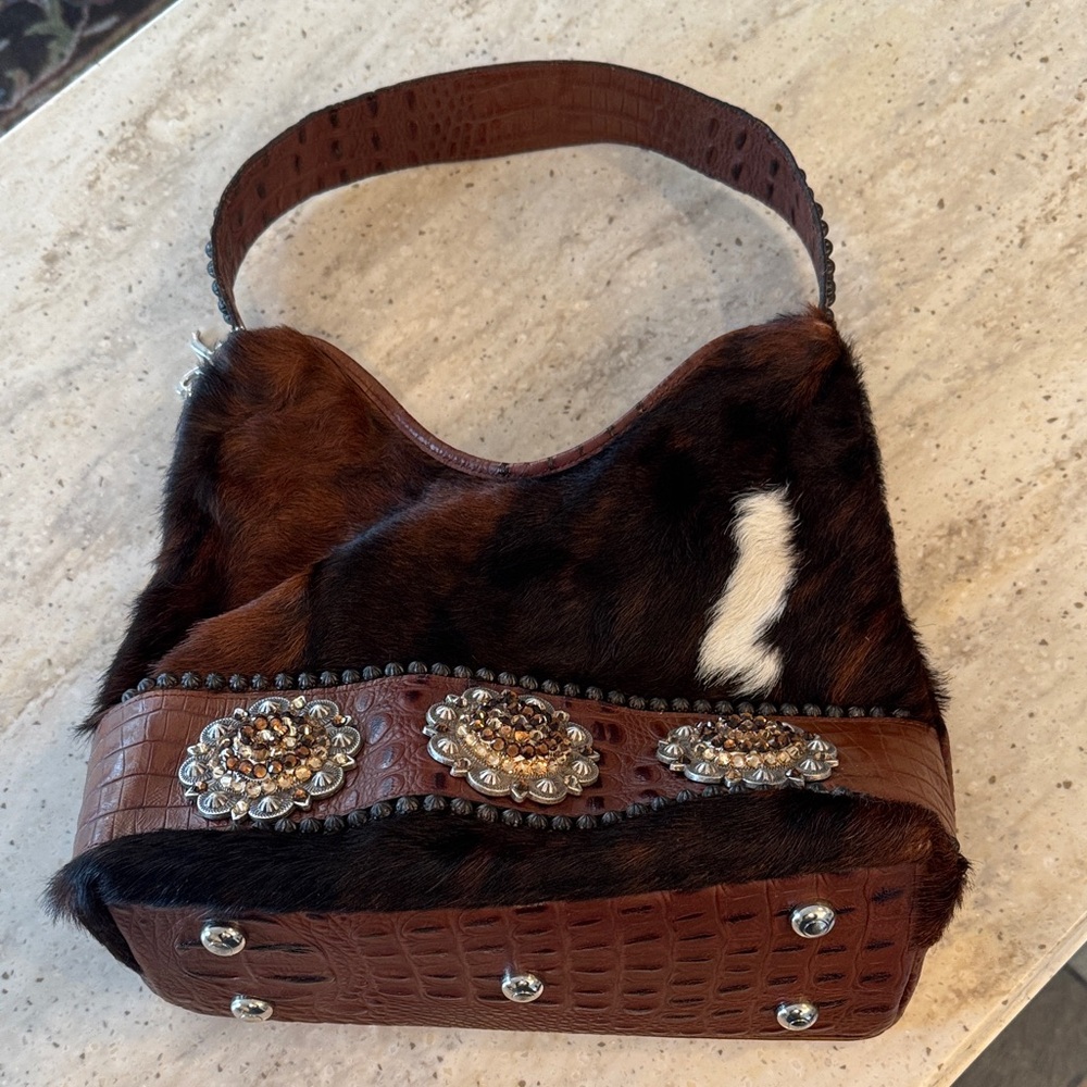 Raviani Brown Fur and Leather Women's Bag